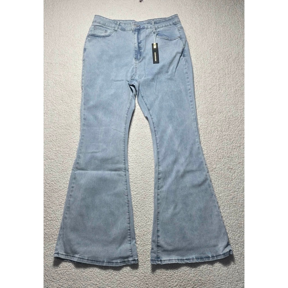 Gilipur MH1025 Womens Blue Light Wash High Rise Flare Bell Bottom Jeans XXL NWT